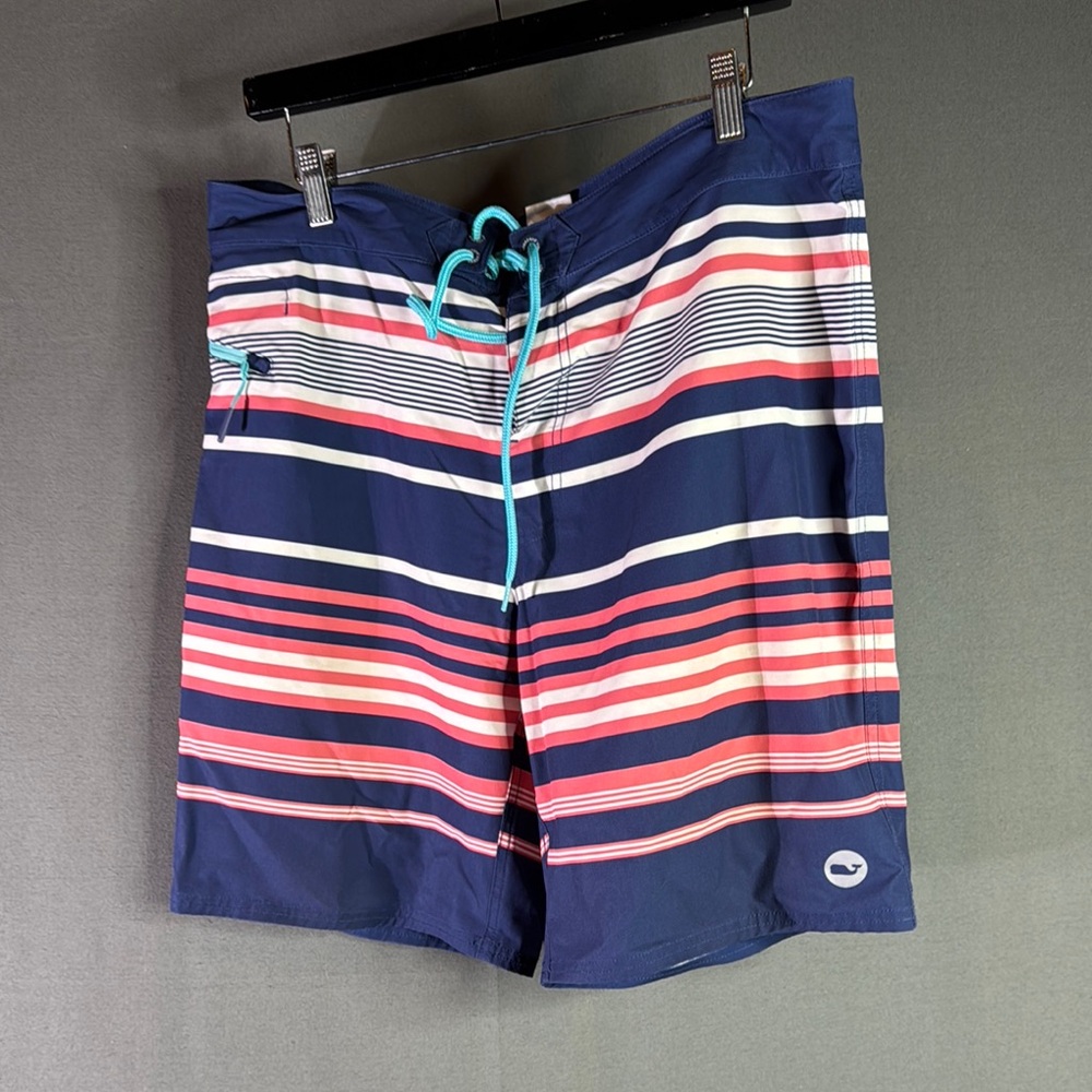 Vineyard Vines Blue and orange Board Shorts Nautical Stripes size 34